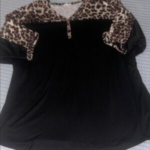 Chic Leopard Print and Black Blouse